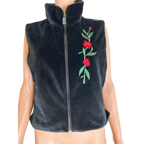 Skea Paris Vail vest velour velvet embroidered flowers black Vintage Unique SZ M - Picture 3 of 12